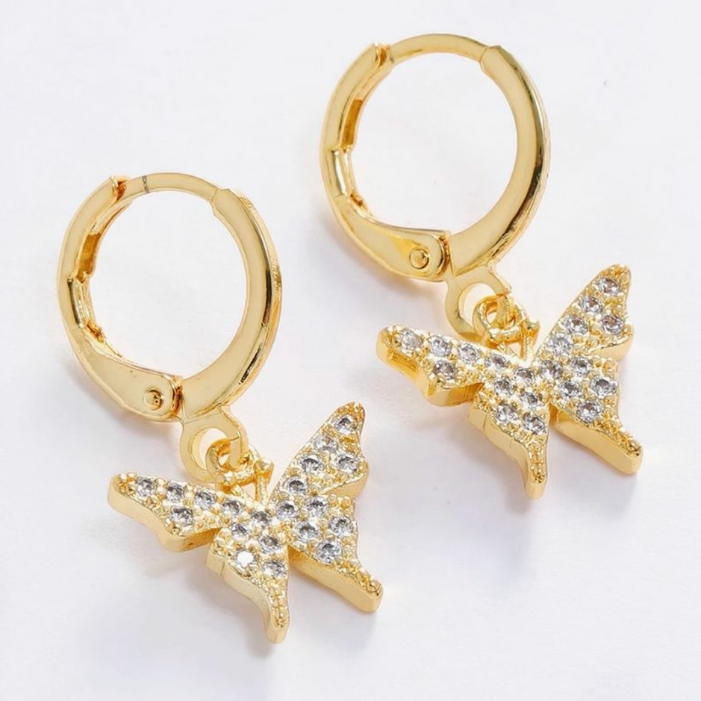Sunning Silver and Gold Rhinestone Butterfly Round Drop Earrings 🦋